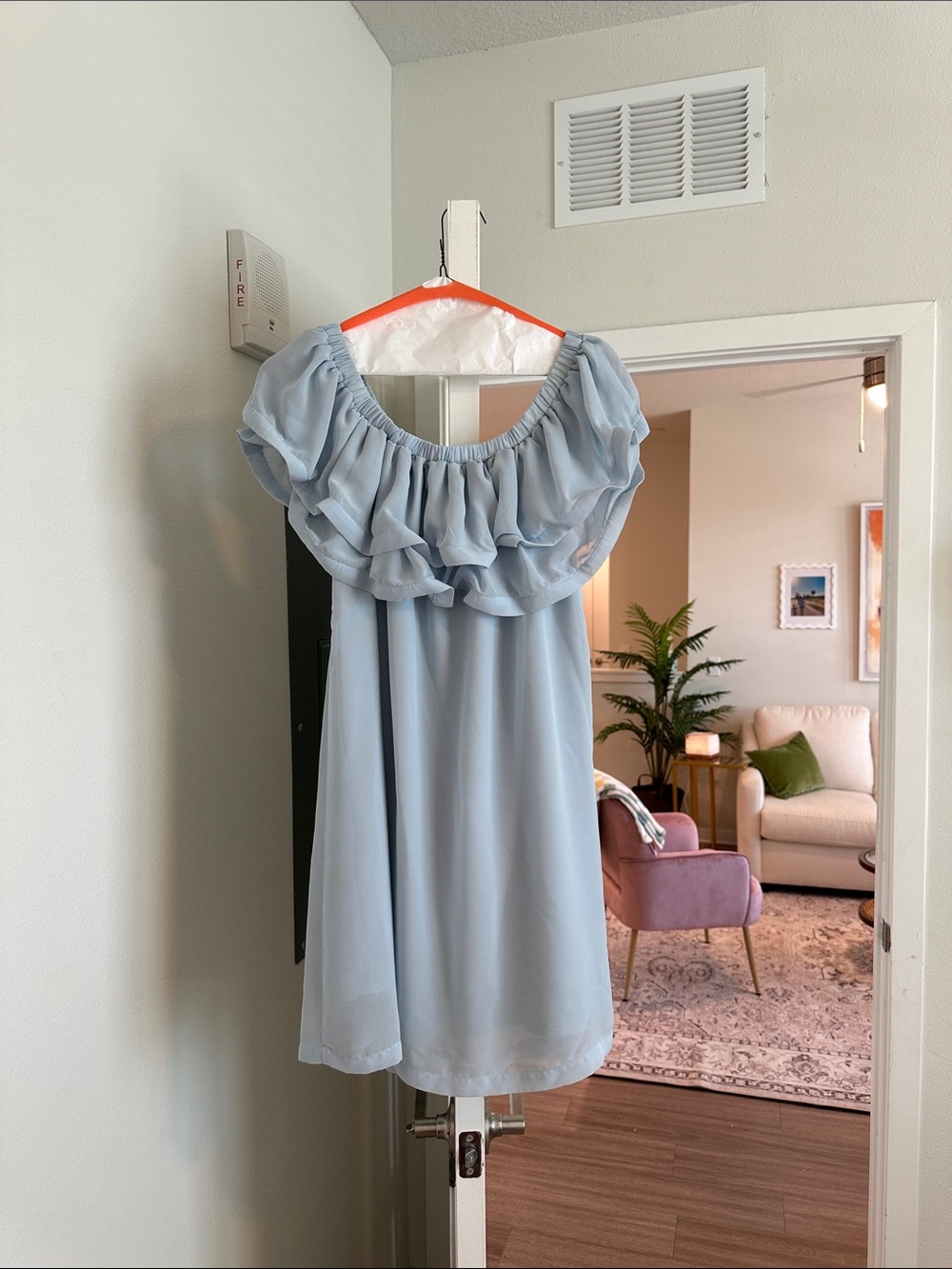 Light Blue Ruffled Off-Shoulder Dress